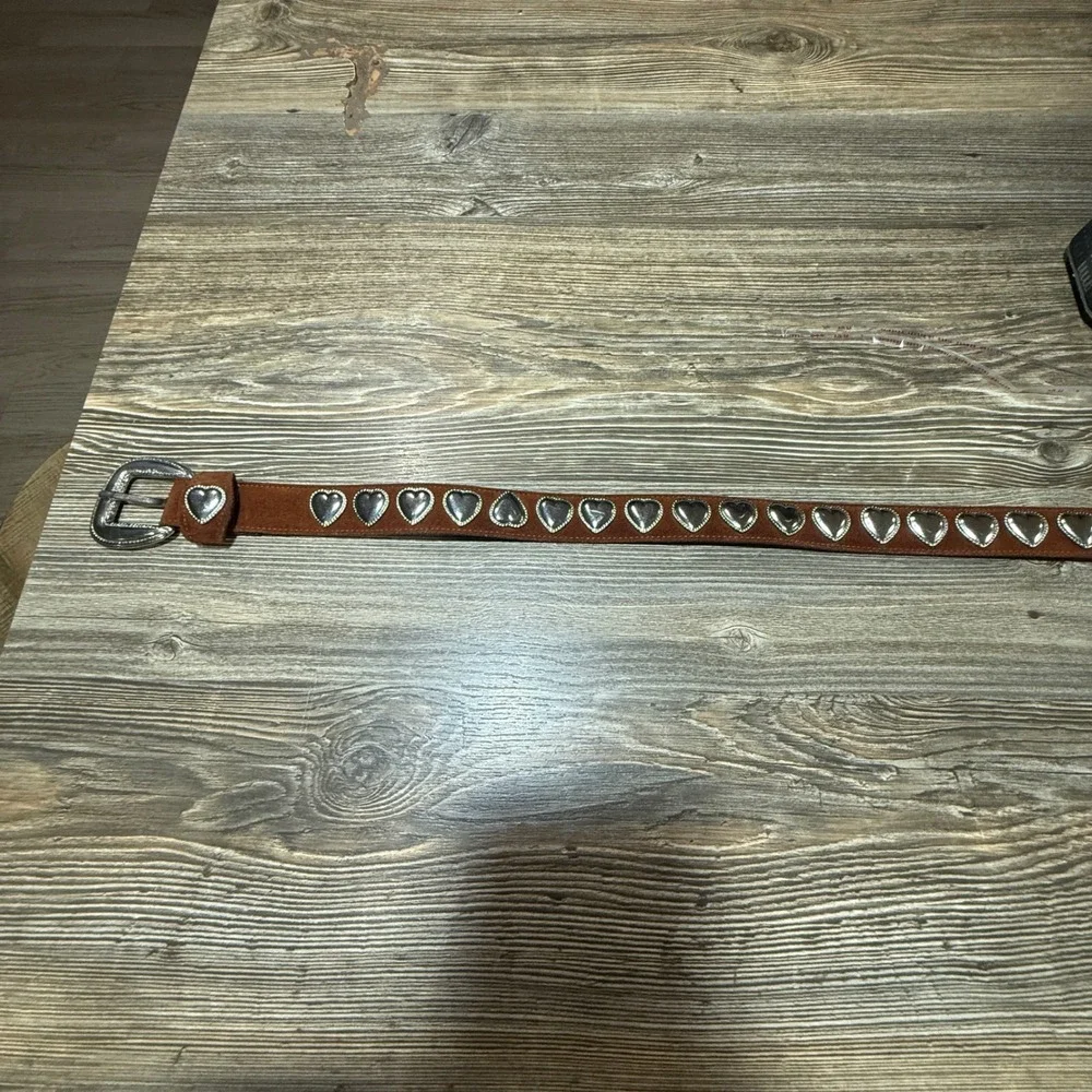 Vintage Western Suede Heart Concho Belt Brown Silver Boho Cowgirl Made in Mexico